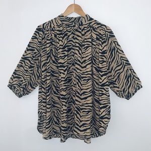 Rebecca Minkoff Fleur Top Blouse Brown Zebra Print Oversized Size Medium